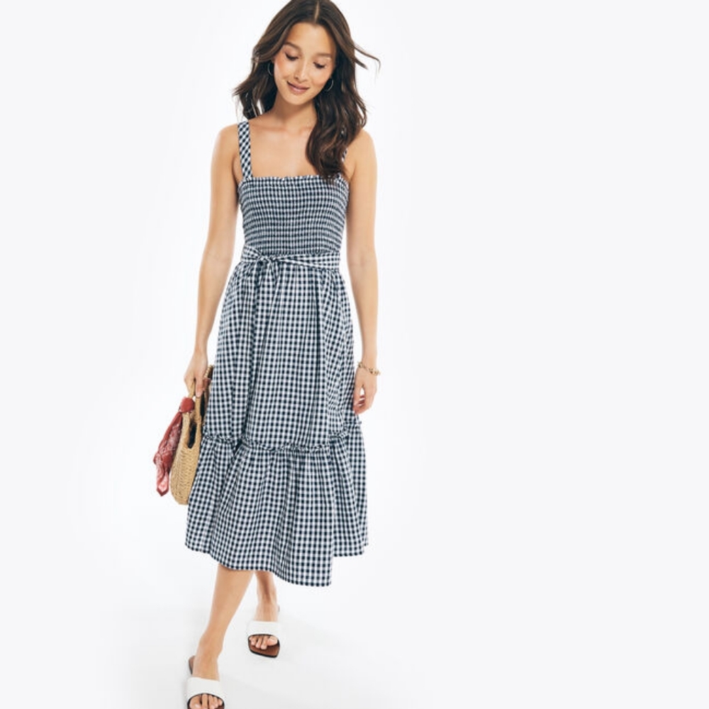 GINGHAM SMOCKED TANK DRESS